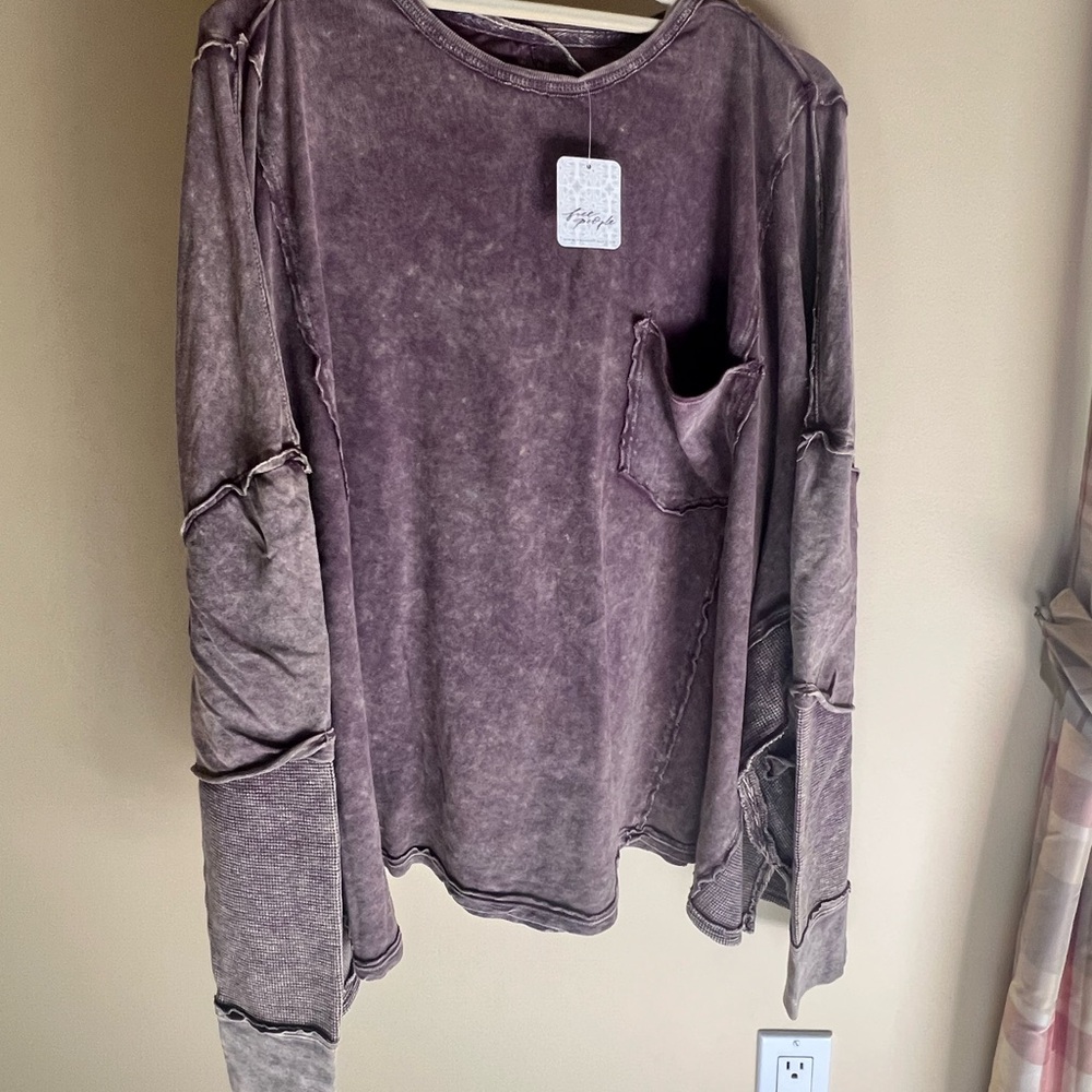 We the Free People Wine Purple & SOFT BROWN ACID wash Sleeve Seamed Boxy - Picture 6 of 17